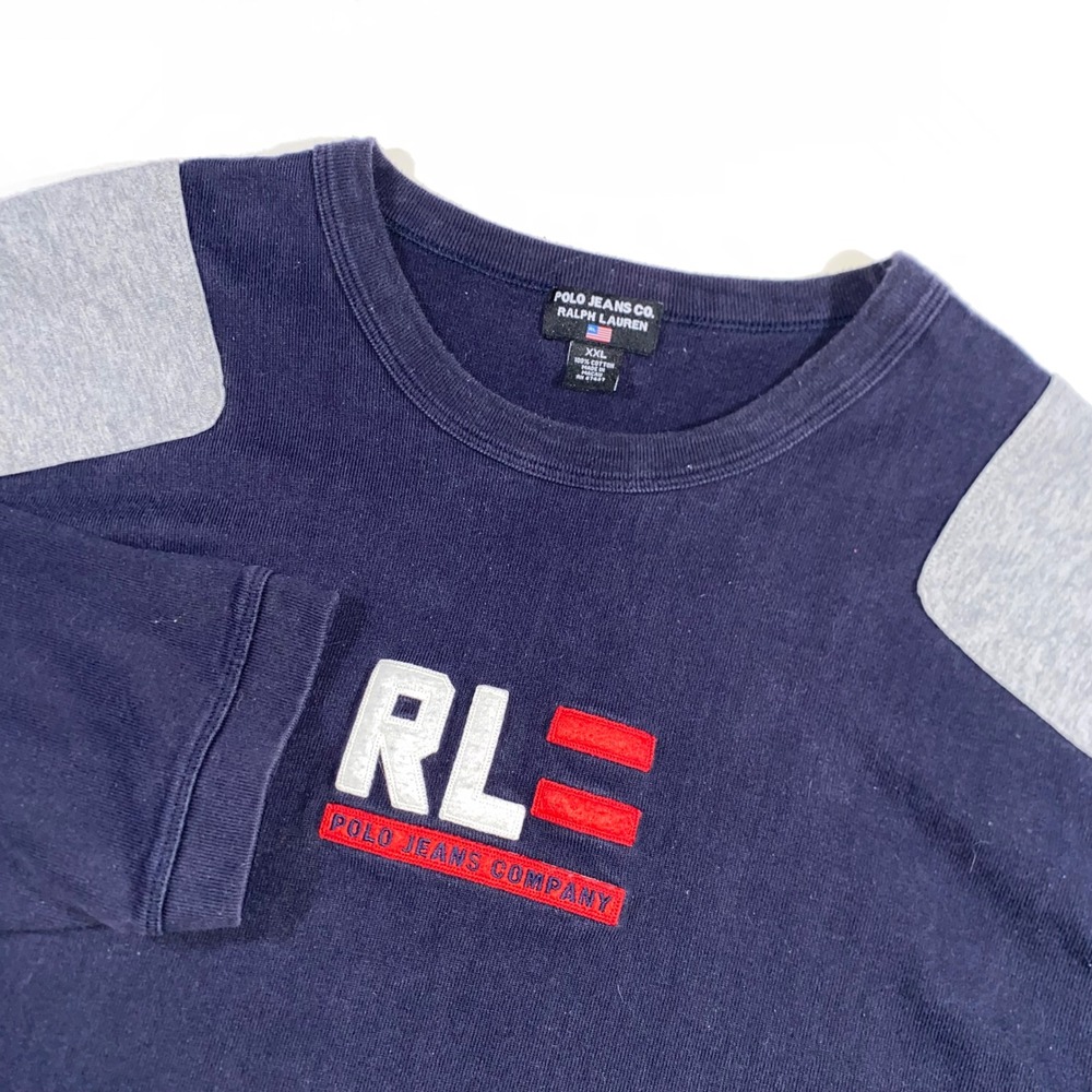 Polo Jeans Co Ralph Lauren Vintage Mens XXL Navy Blue Long Sleeve RL Flag